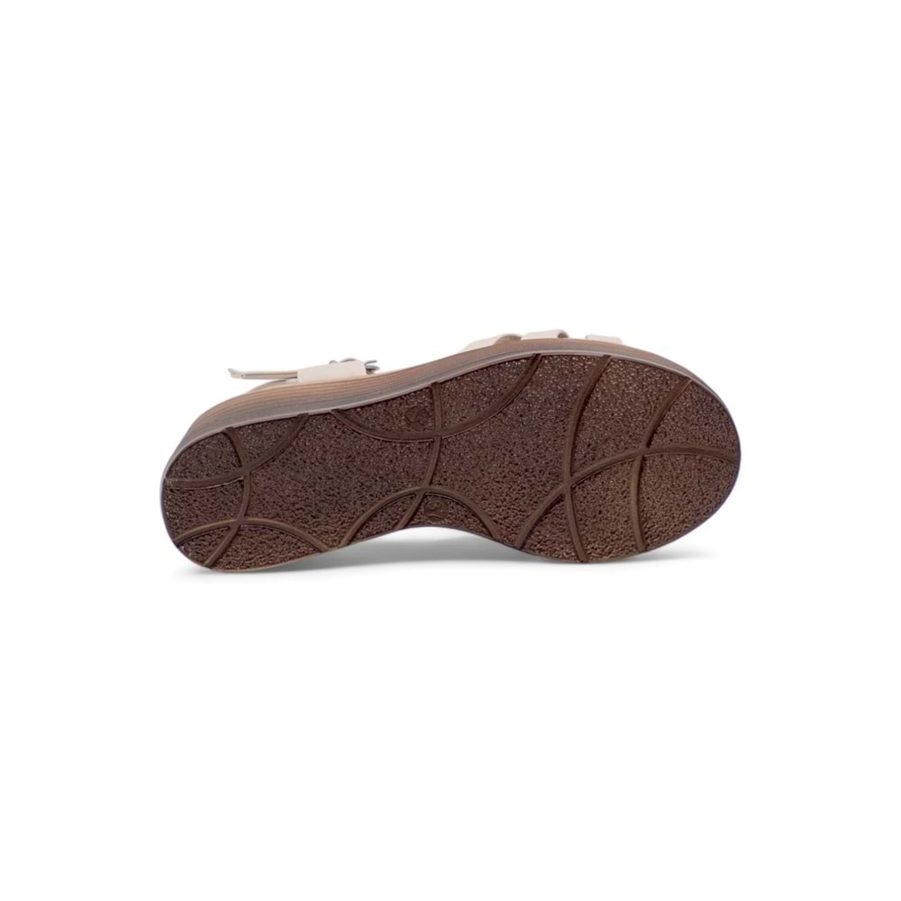 LAMEİRA DESENLİ DOLGU TOPUK ÇAPRAZ KADIN SANDALET - KREM - 40