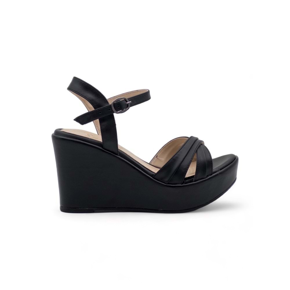 LAMEİRA DÜZ DOLGU TOPUK ÇAPRAZ KADIN SANDALET - SİYAH - 38