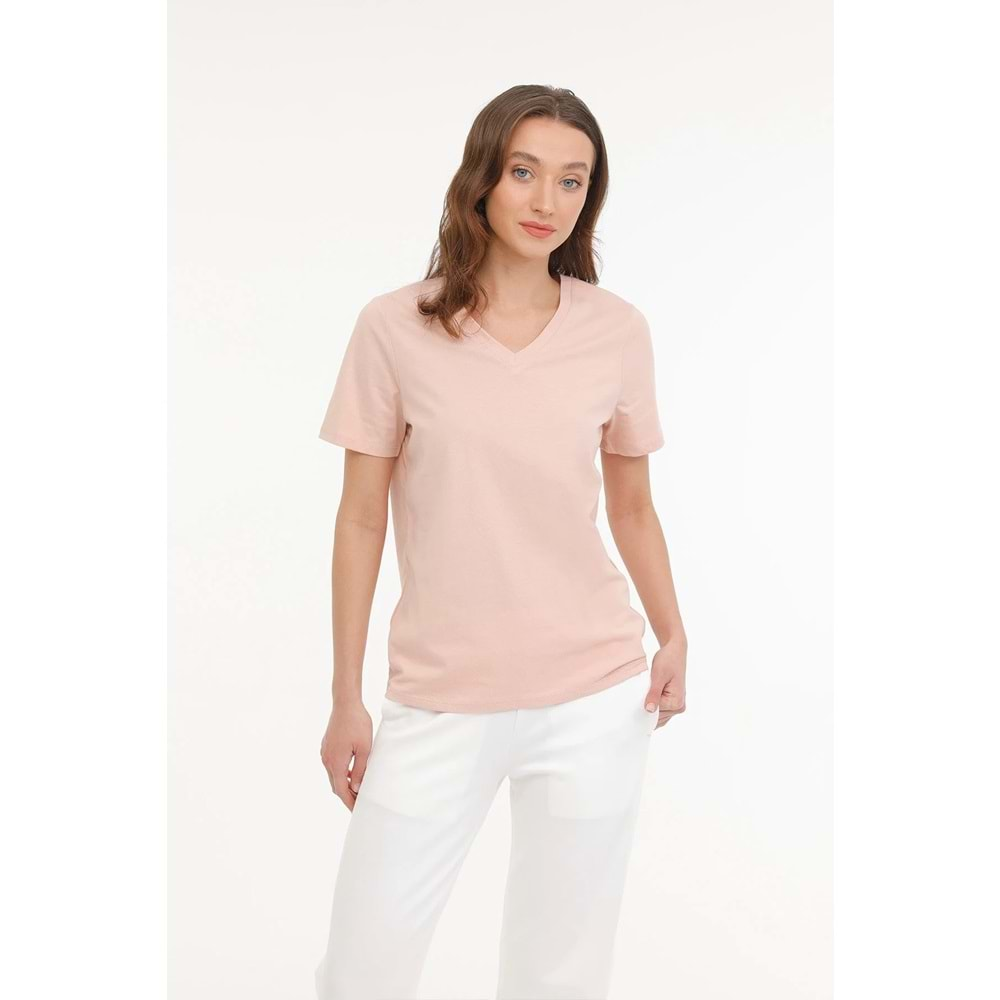 KİNETİX WB V NECK 11SN227 4FX KADIN KISA KOL TİŞÖRT - A.PEMBE - M