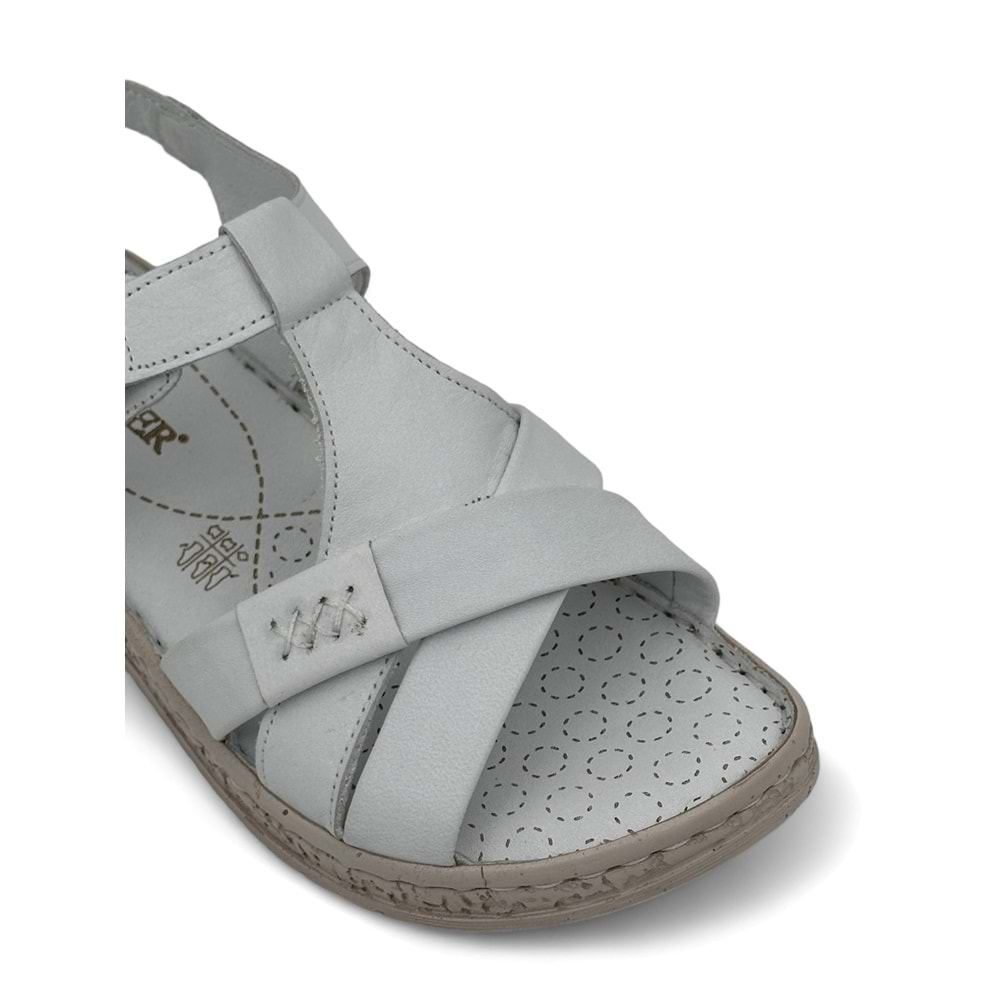 VOYAGER 9216 KADIN DERİ SANDALET SARAÇLI - BEYAZ NATA - 39