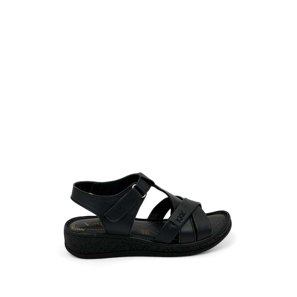 VOYAGER 9216 KADIN DERİ SANDALET SARAÇLI - SİYAH NATA - 37