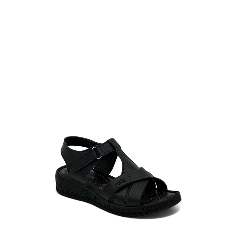 VOYAGER 9216 KADIN DERİ SANDALET SARAÇLI - SİYAH NATA - 37