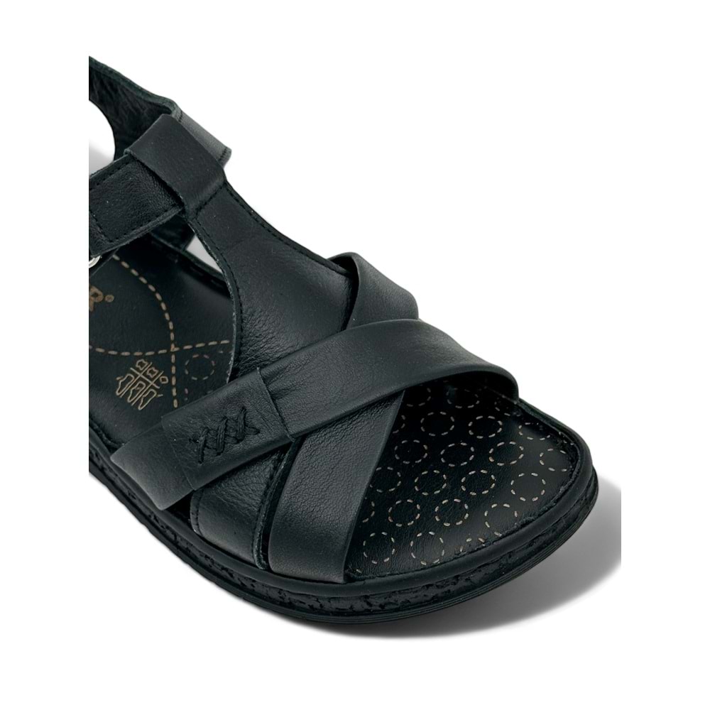 VOYAGER 9216 KADIN DERİ SANDALET SARAÇLI - SİYAH NATA - 37