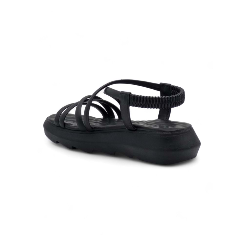 ŞANZELİZE ÇAPRAZ CİLT KADIN SANDALET - SİYAH - 36