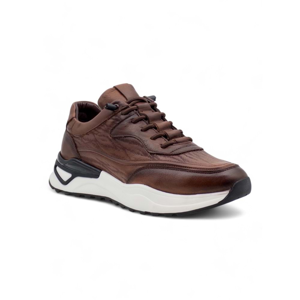 VOYAGER 1003 ERKEK HAKİKİ DERİ SNEAKER AYAKKABI - KAHVERENGİ - 41