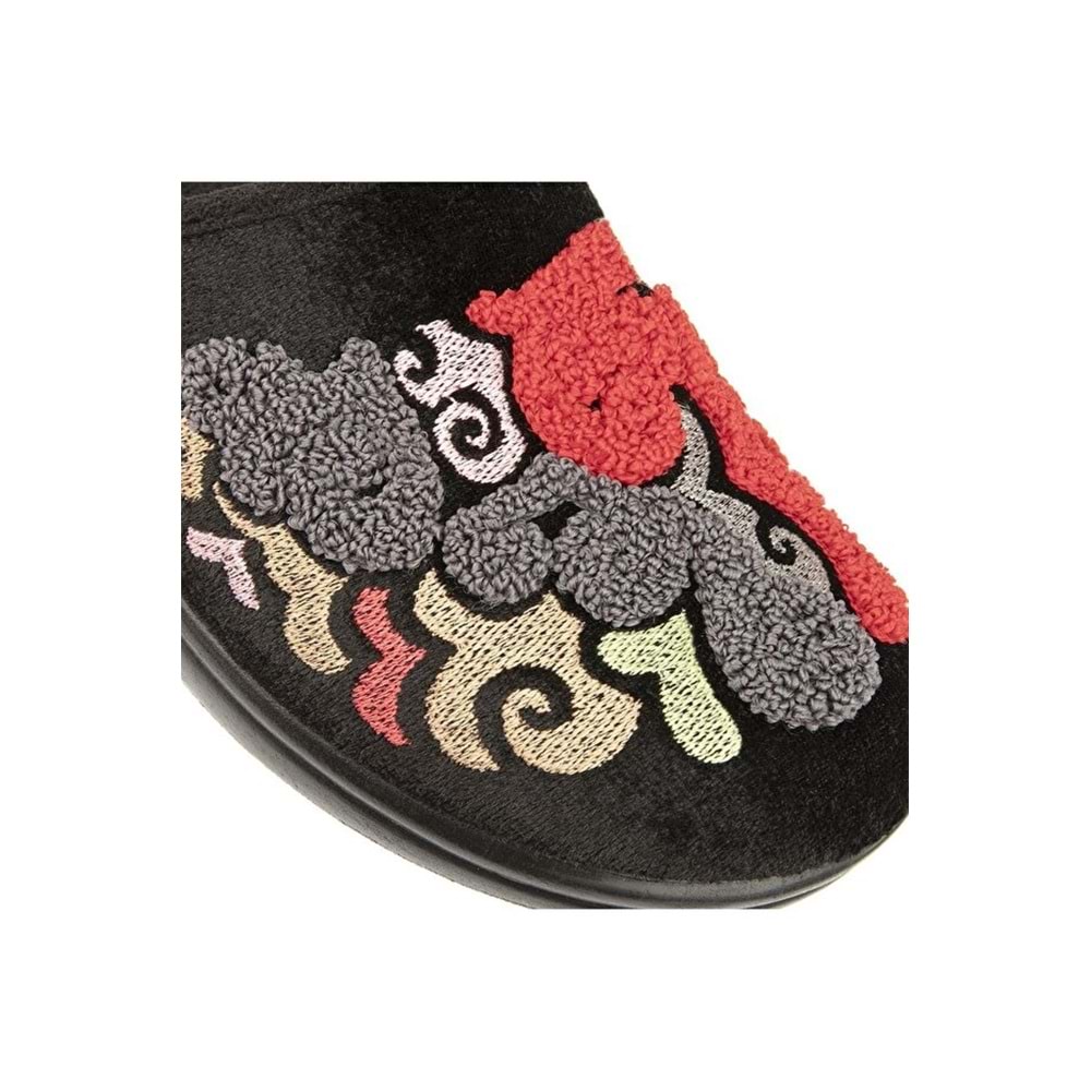 Muya Kastra Anatomik Taban Nakışlı Kadın Ev Terliği - Siyah - 36