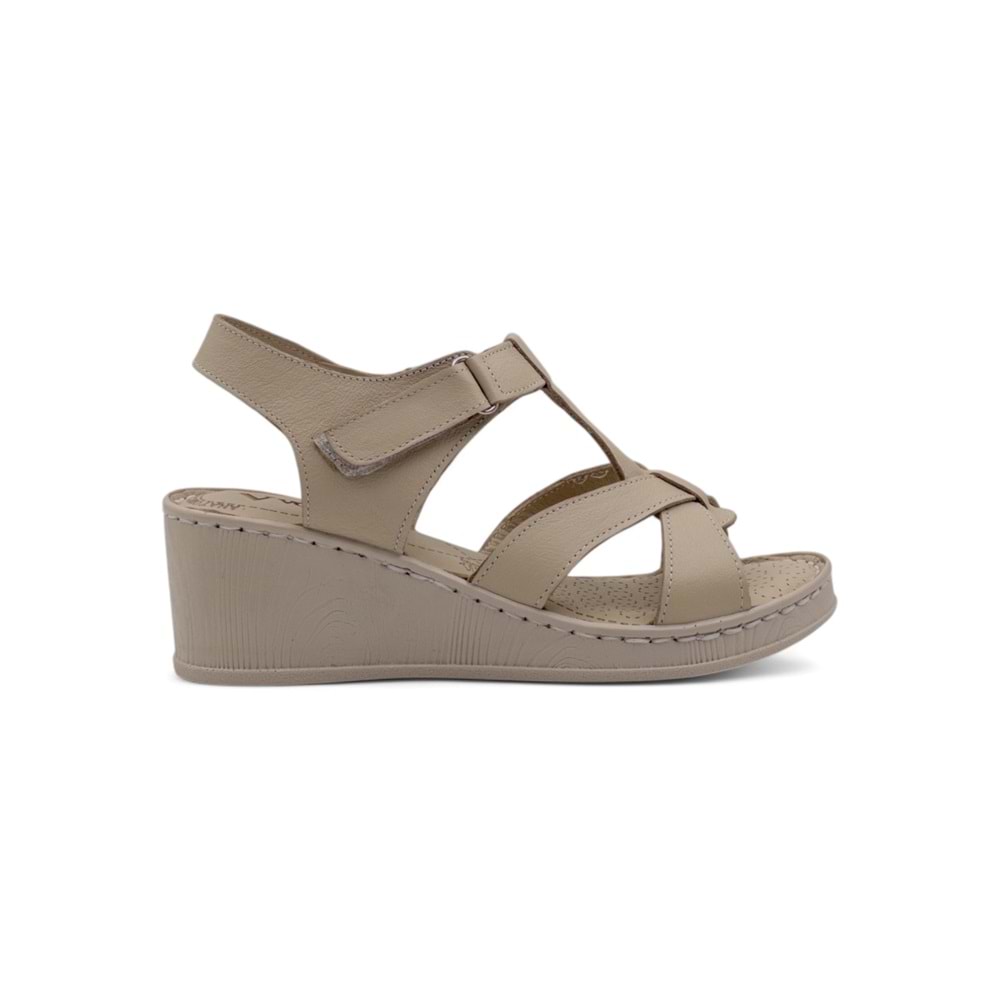 VOYAGER 9200 HAKİKİ DERİ KADIN ÇAPRAZ SANDALET - BEJ - 41