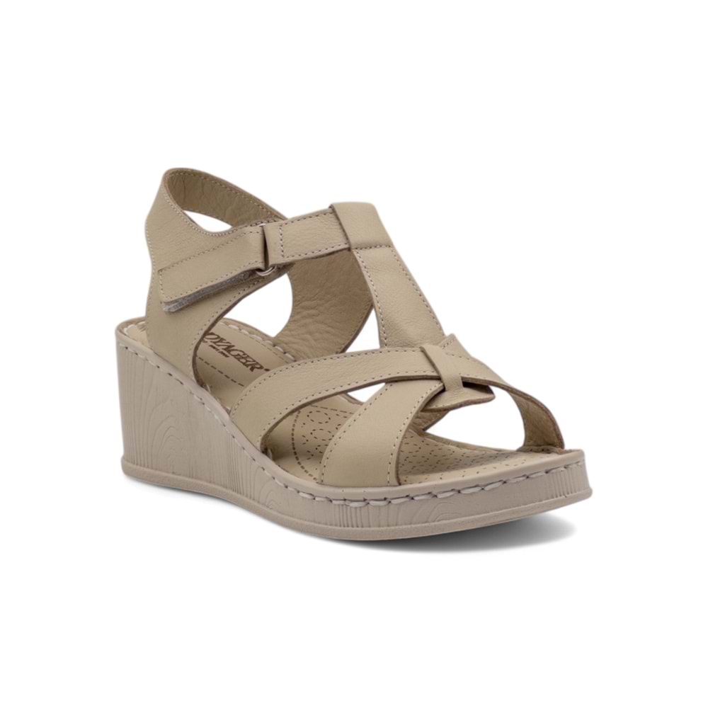 VOYAGER 9200 HAKİKİ DERİ KADIN ÇAPRAZ SANDALET - BEJ - 41