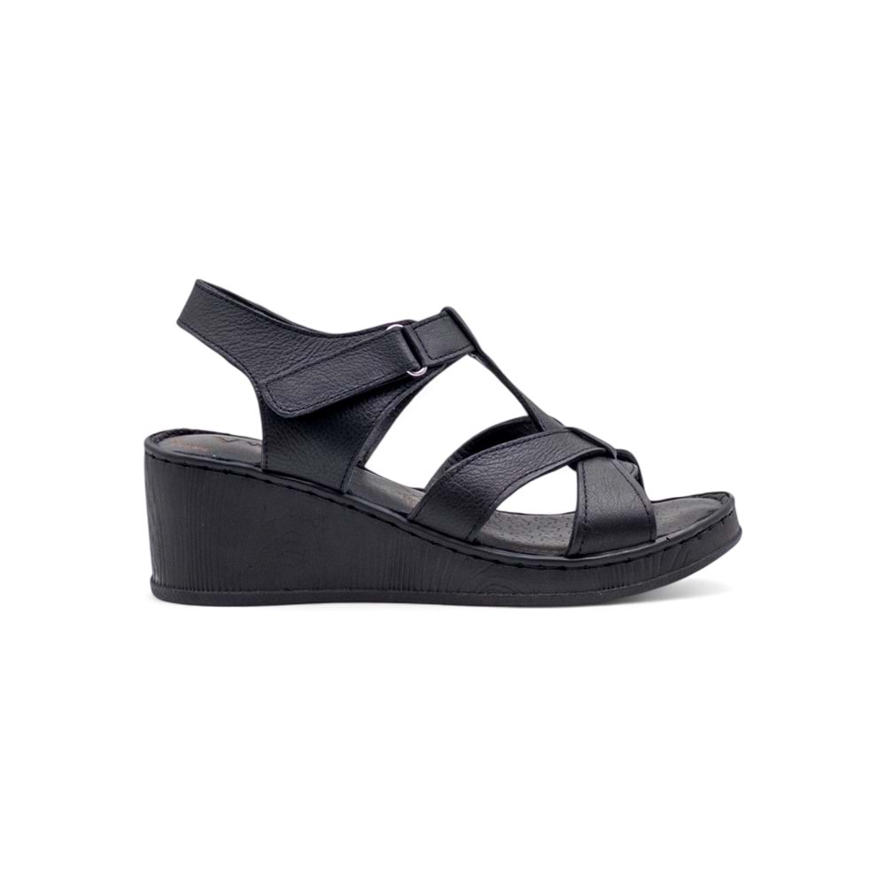 VOYAGER 9200 HAKİKİ DERİ KADIN ÇAPRAZ SANDALET - SİYAH - 40