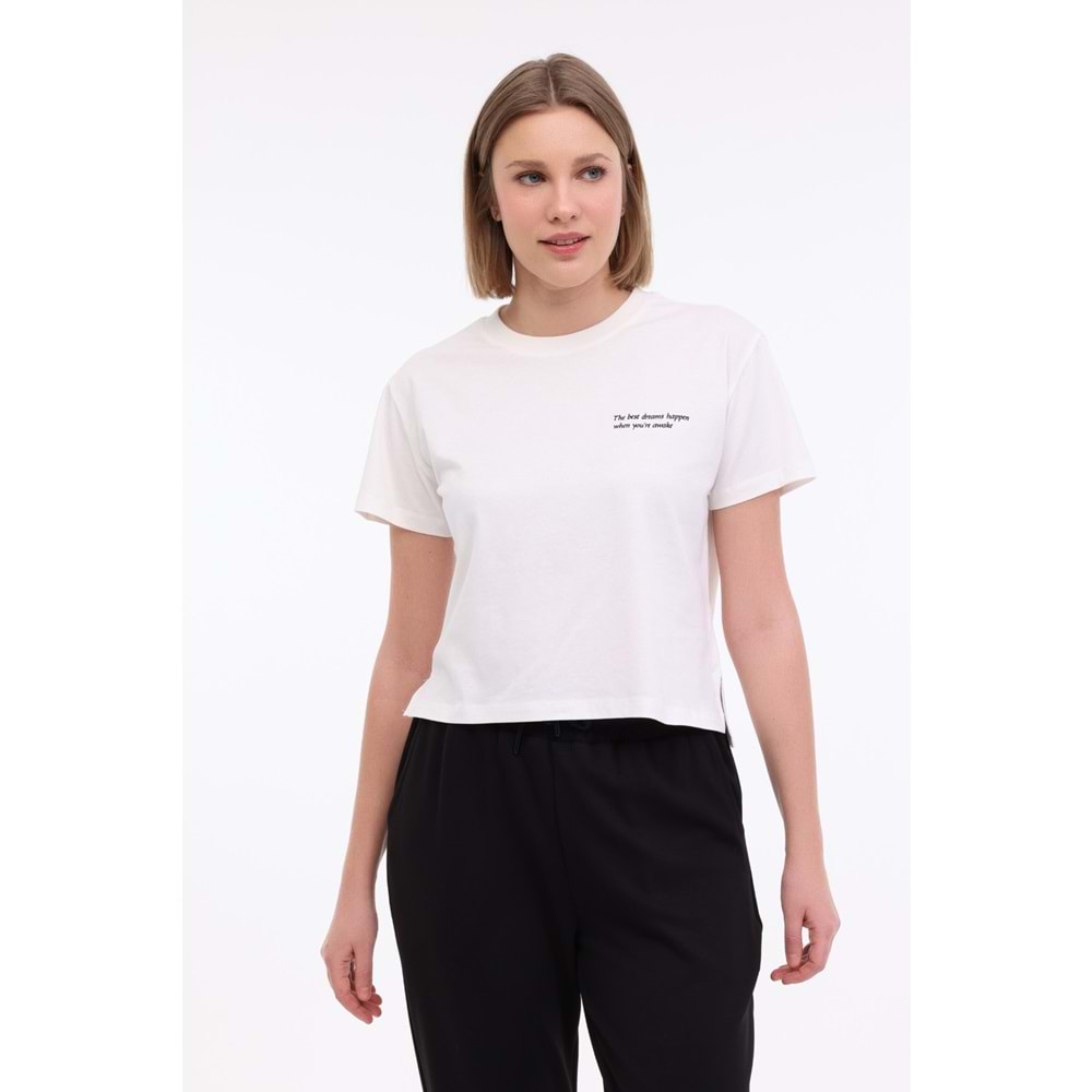 LUMBERJACK WL ANNA 11 5FX KADIN KISA KOL TİŞÖRT - EKRU - L