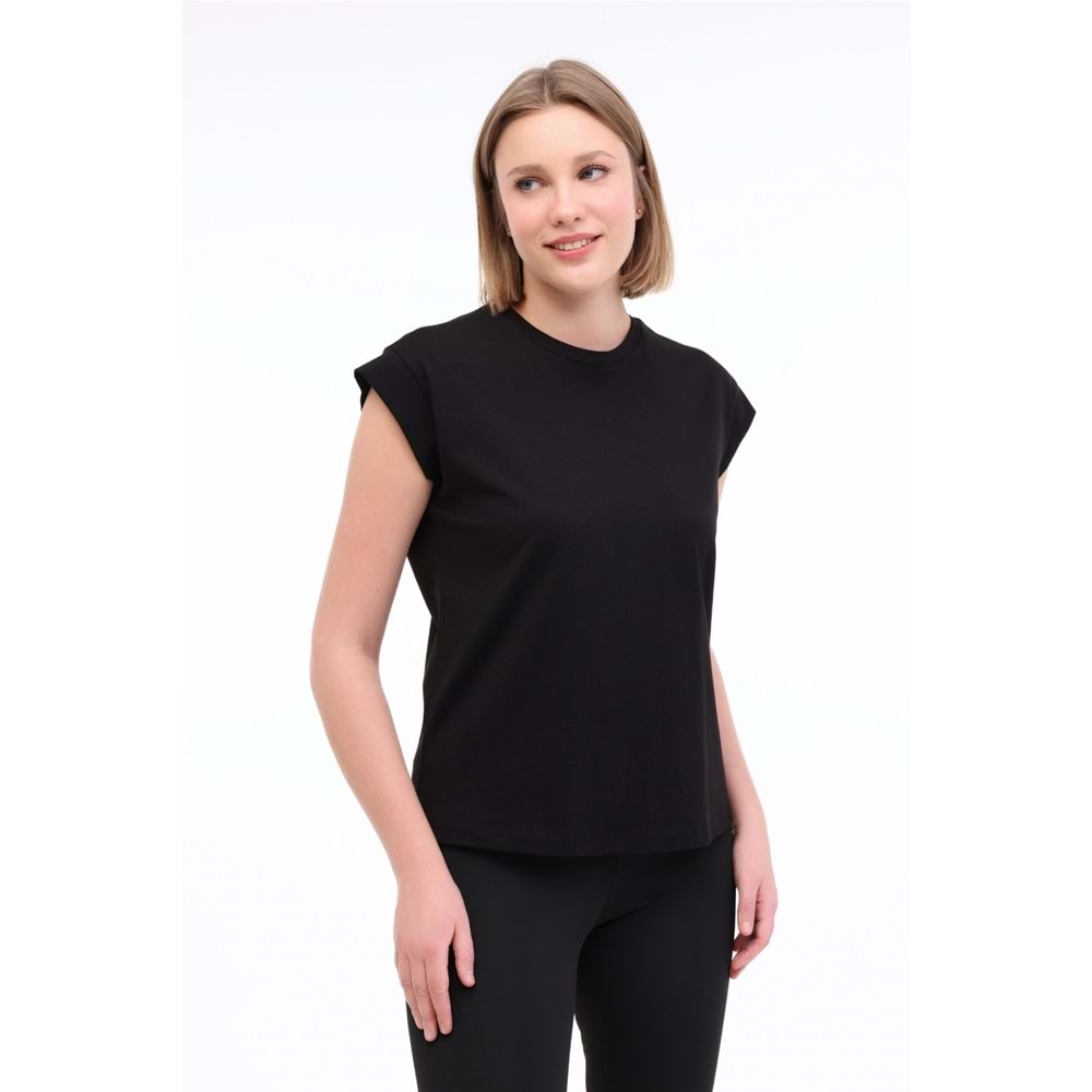 KİNETİX WL PELYAF 11KT71 5FX KADIN KISA KOL TİŞÖRT - SİYAH - S