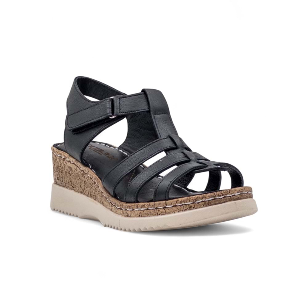 VOYAGER 9208 HAKİKİ DERİ KADIN SANDALET - SİYAH - 40