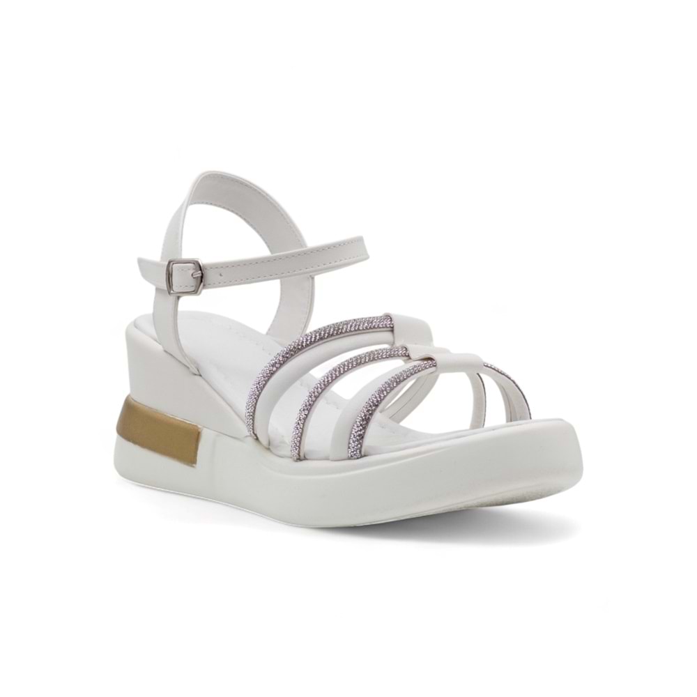 BERK POLİ TABAN TAŞLI KADIN SANDALET - BEYAZ - 40