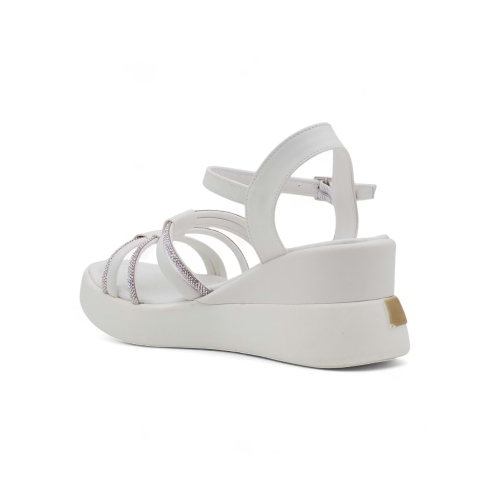 BERK POLİ TABAN TAŞLI KADIN SANDALET - BEYAZ - 40