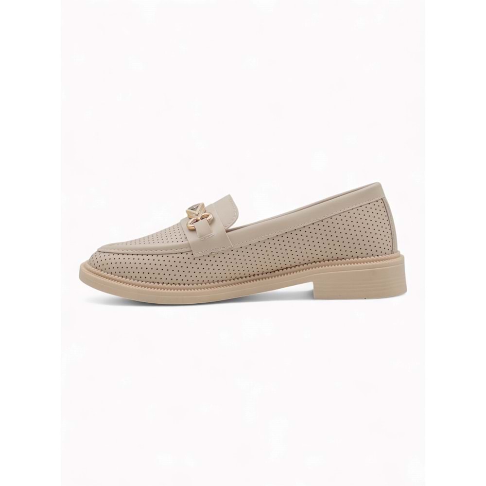 DORUK SHOES TOKALI GÜNLÜK KADIN LOAFER AYAKKABI - KREM - 38