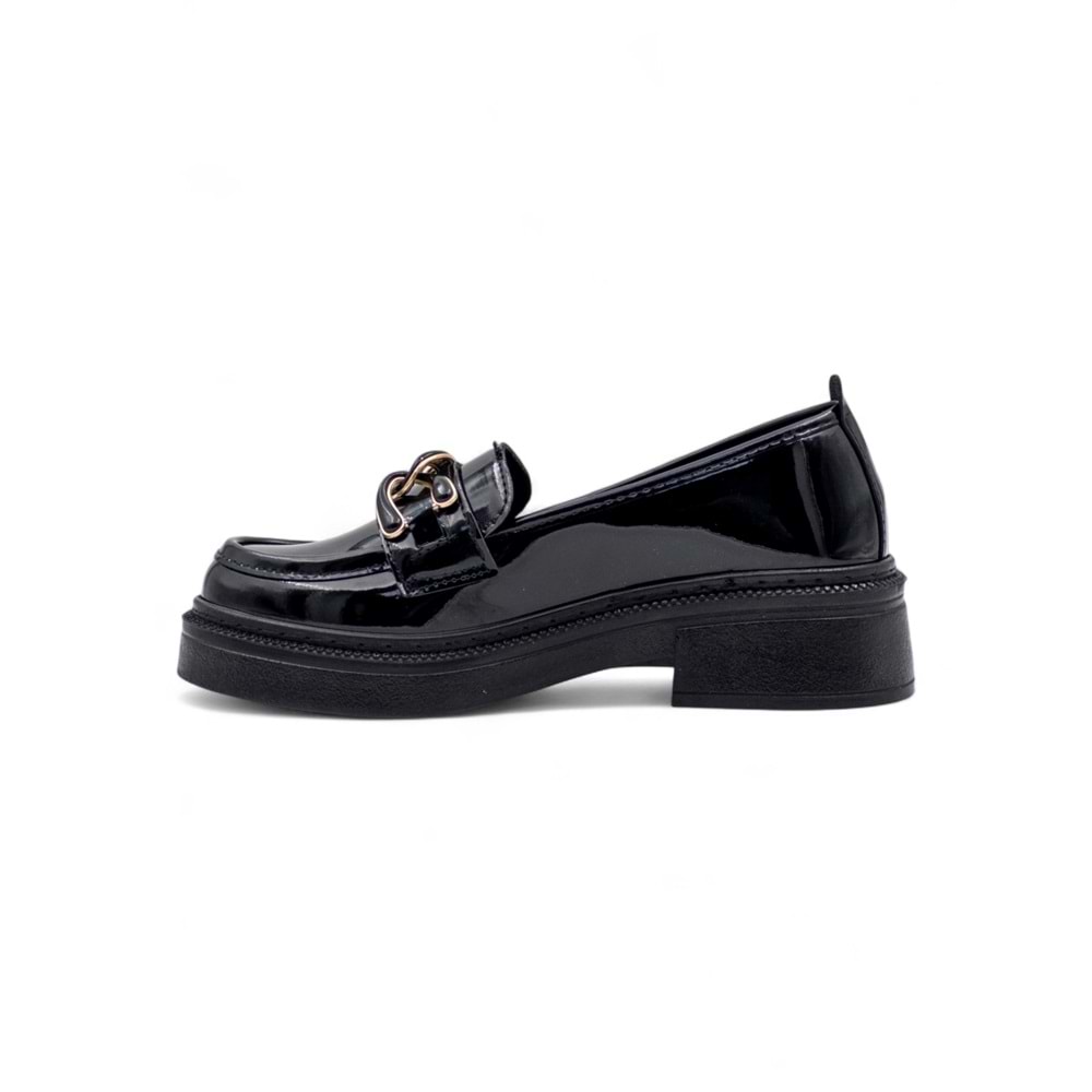 ŞANZELİZE TOKA DETAYLI KADIN LOAFER AYAKKABI RUGAN - SİYAH - 36