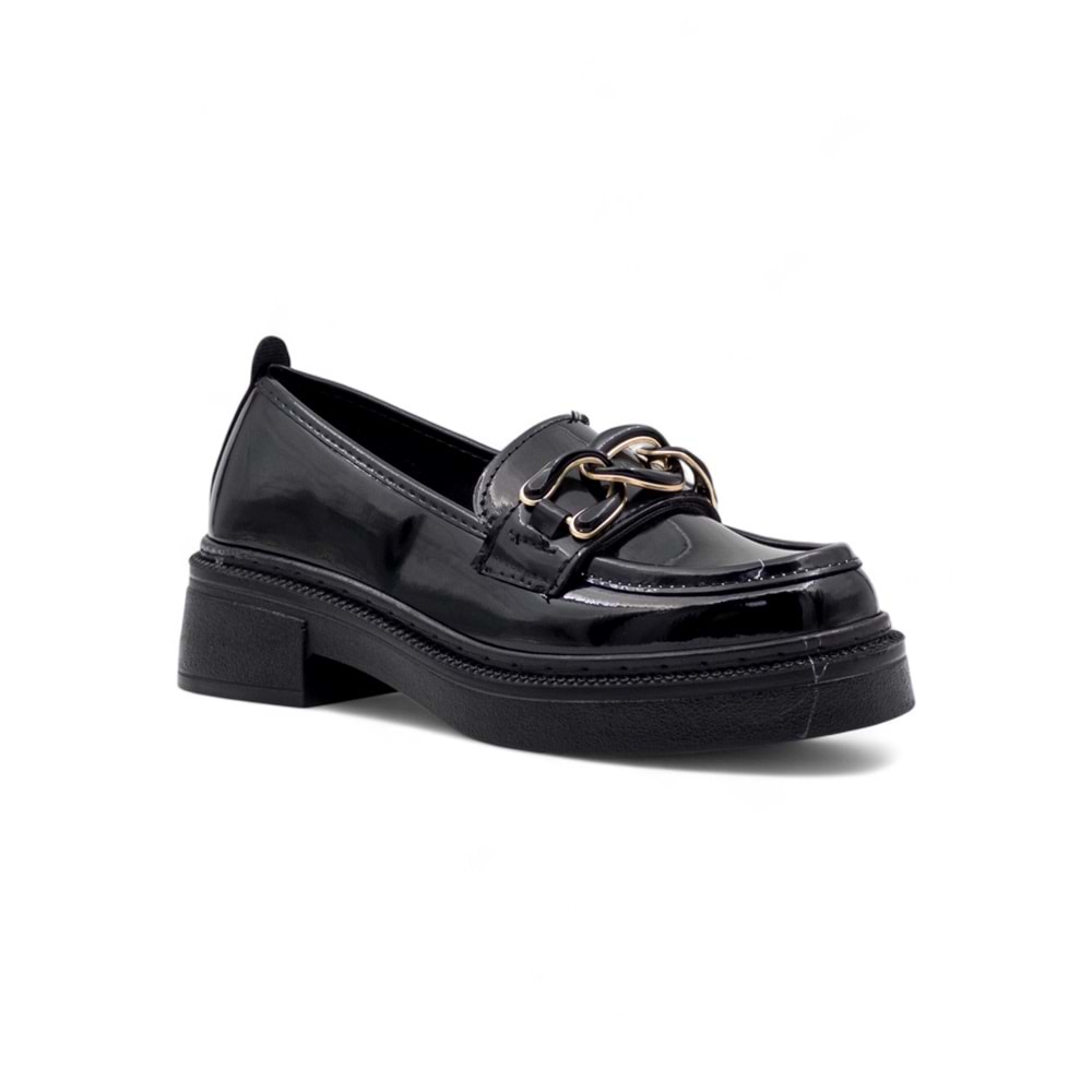 ŞANZELİZE TOKA DETAYLI KADIN LOAFER AYAKKABI RUGAN - SİYAH - 36