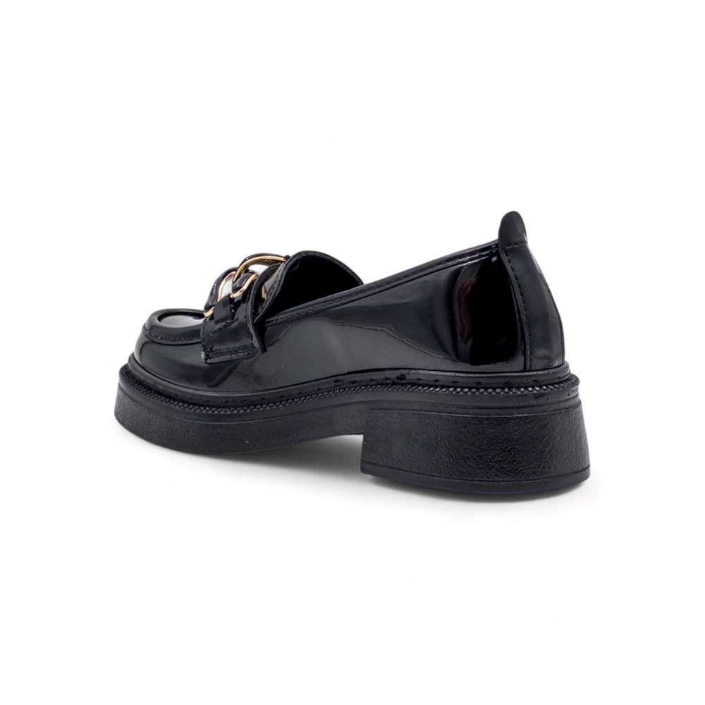 ŞANZELİZE TOKA DETAYLI KADIN LOAFER AYAKKABI RUGAN - SİYAH - 36