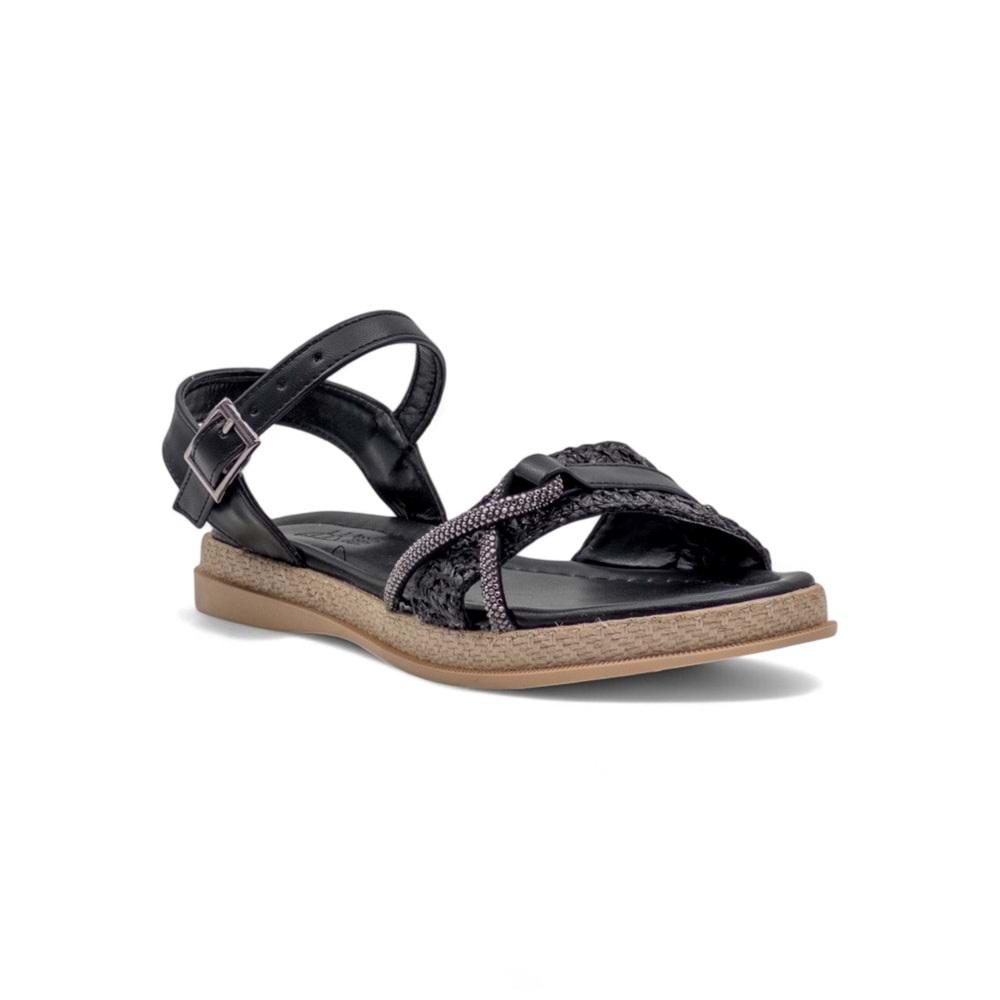 KAYGISIZ TAŞLI KADIN SANDALET - SİYAH - 40