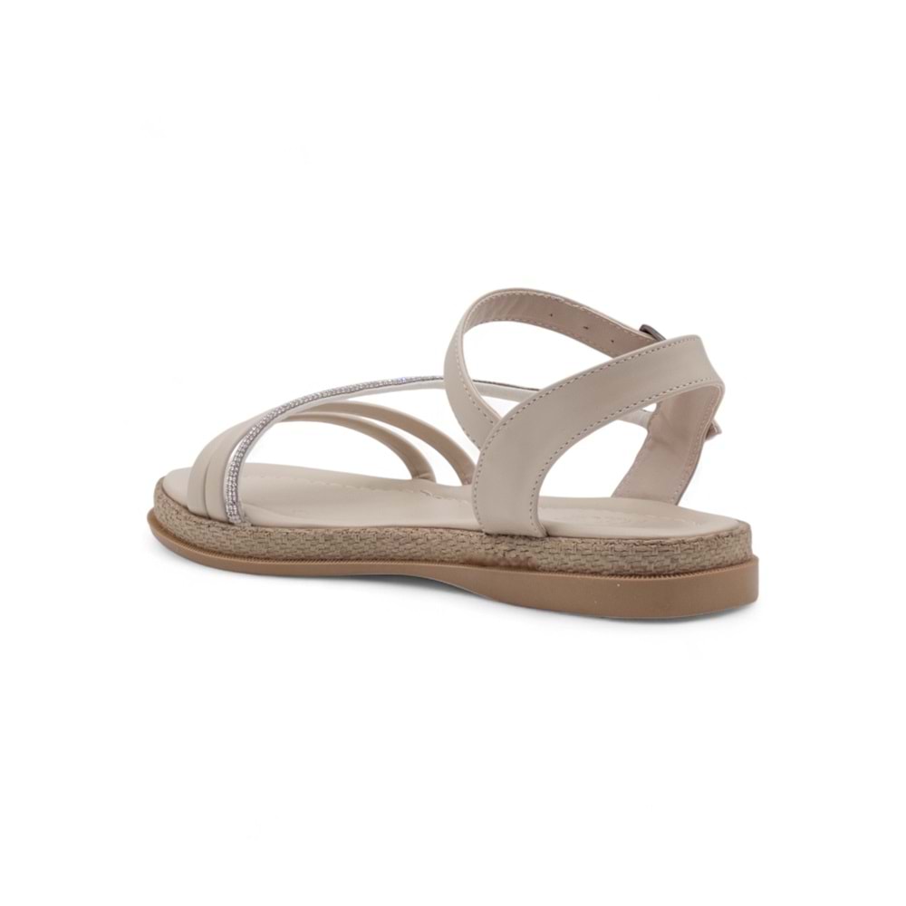 KAYGISIZ YAN ATKILI TAŞLI KADIN SANDALET - KREM - 36