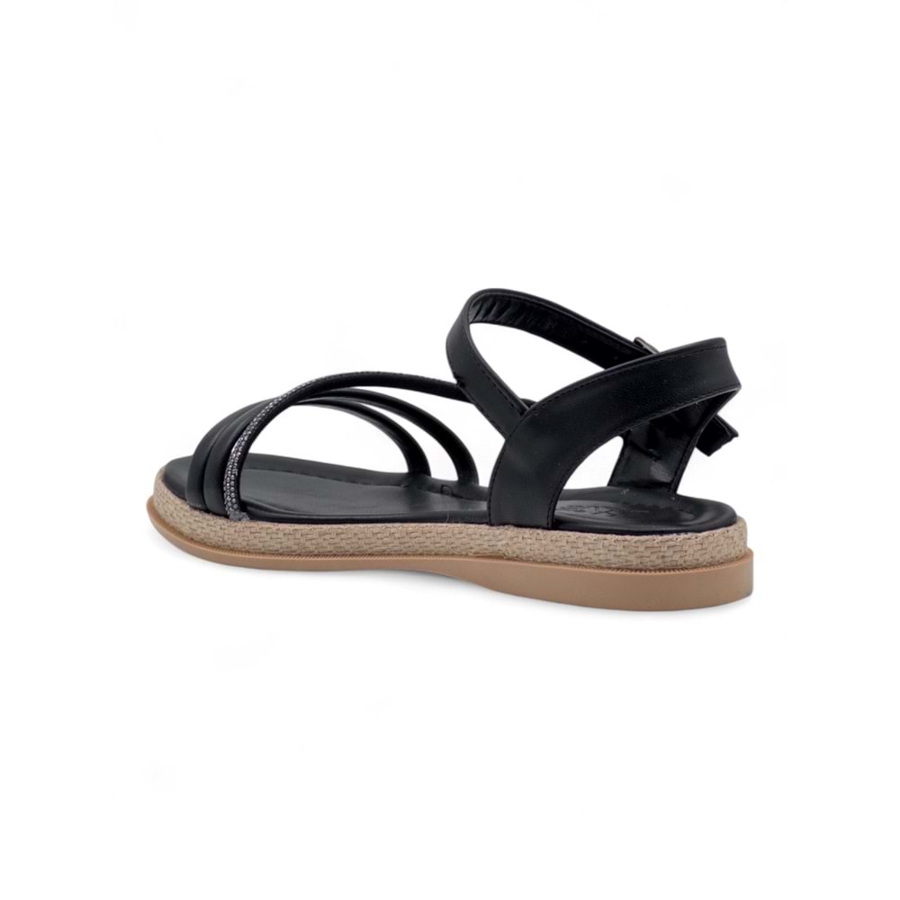 KAYGISIZ YAN ATKILI TAŞLI KADIN SANDALET - SİYAH - 40