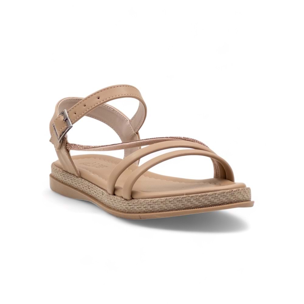 KAYGISIZ YAN ATKILI TAŞLI KADIN SANDALET - VİZON - 40