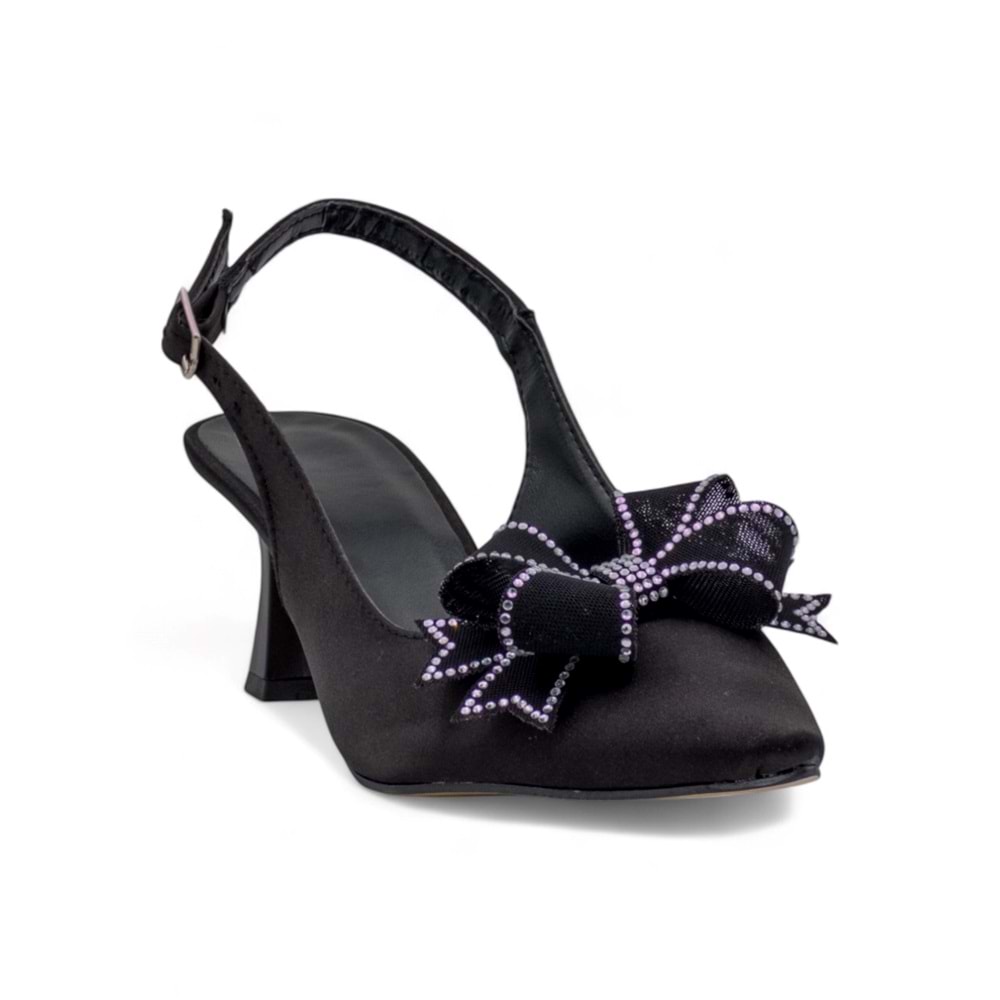 BERK FİYONKLU TAŞLI ALÇAK KADEH TOPUKLU ABİYE - SİYAH - 36