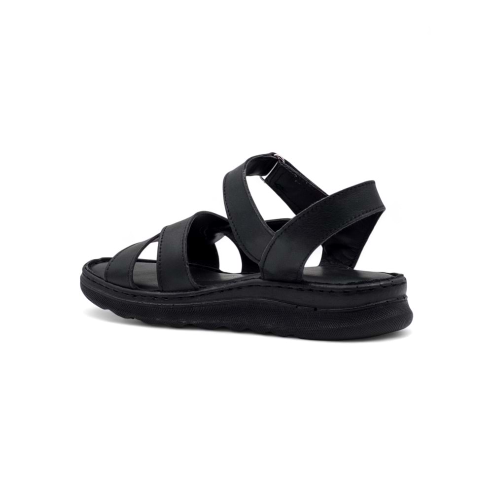 MR WHİTE YAN ATKILI HAKİKİ DERİ KADIN SANDALET - SİYAH - 36