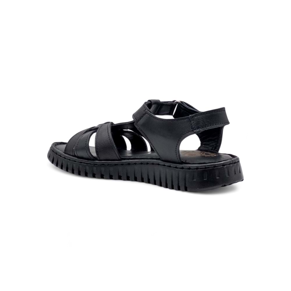 MR WHİTE DÜZ ATKILI HAKİKİ DERİ KADIN SANDALET - SİYAH - 36