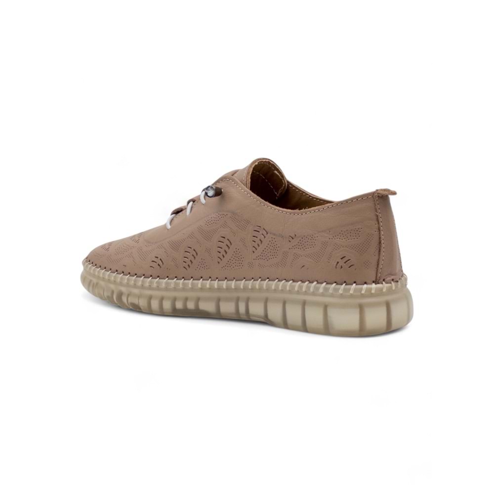 MR WHİTE LASTİK BAĞLI ŞEFFAF TABAN HAKİKİ DERİ KADIN GÜNLÜK AYAKKABI - VİZON - 36