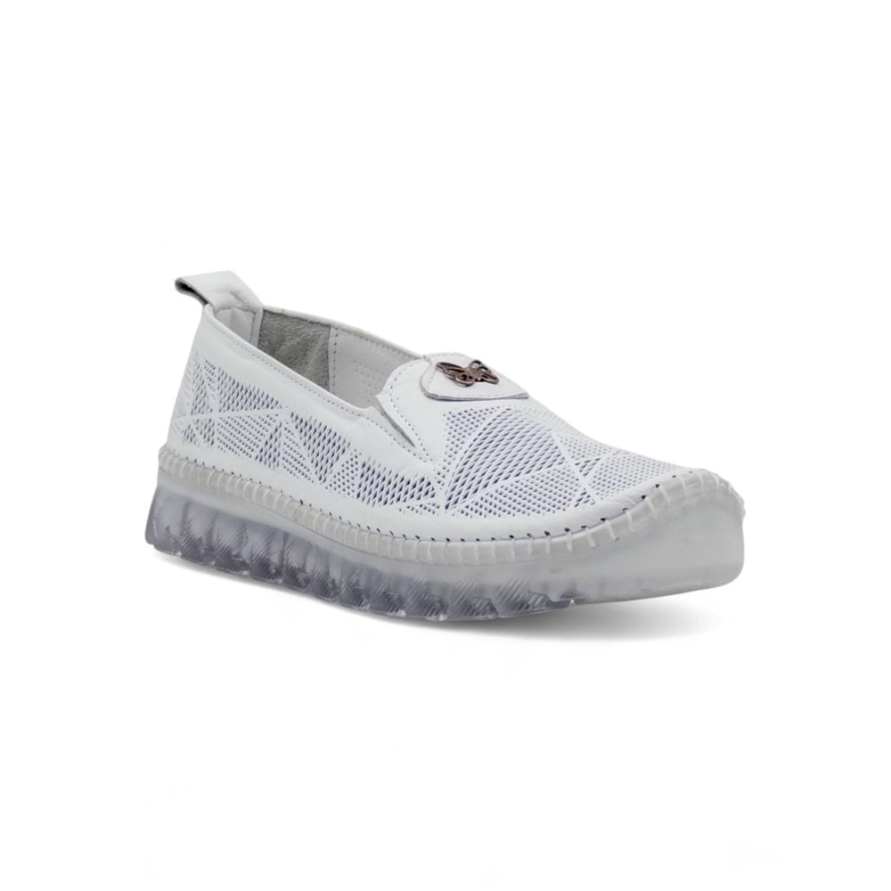 MR WHİTE TOKA DETAYLI ŞEFFAF TABAN HAKİKİ DERİ KADIN GÜNLÜK AYAKKABI - BEYAZ - 40