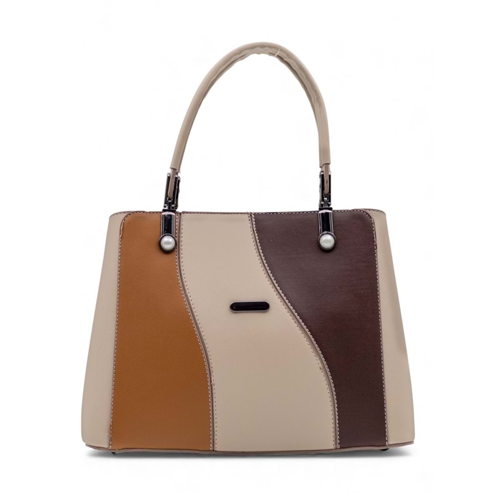 1010 Kadın 3 Bölmeli El ve Omuz Çantası - KREM