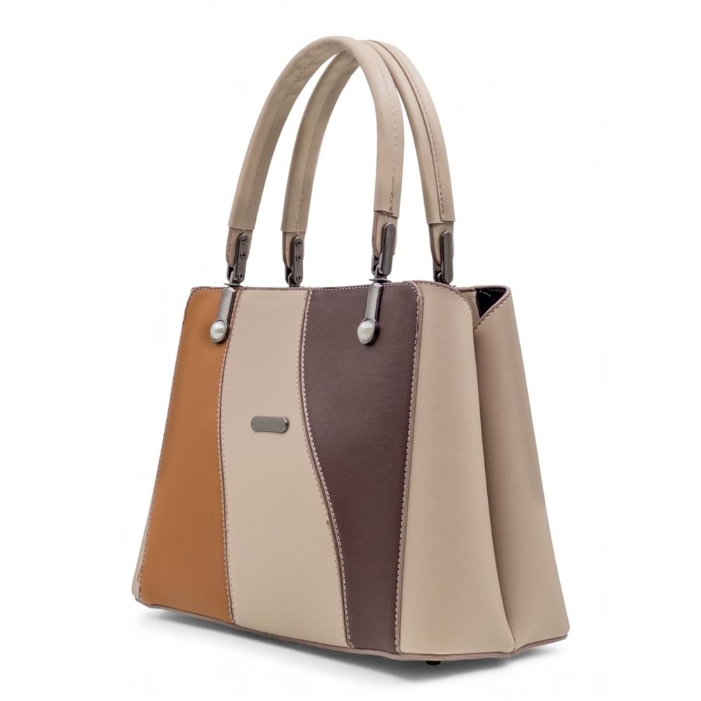 1010 Kadın 3 Bölmeli El ve Omuz Çantası - KREM