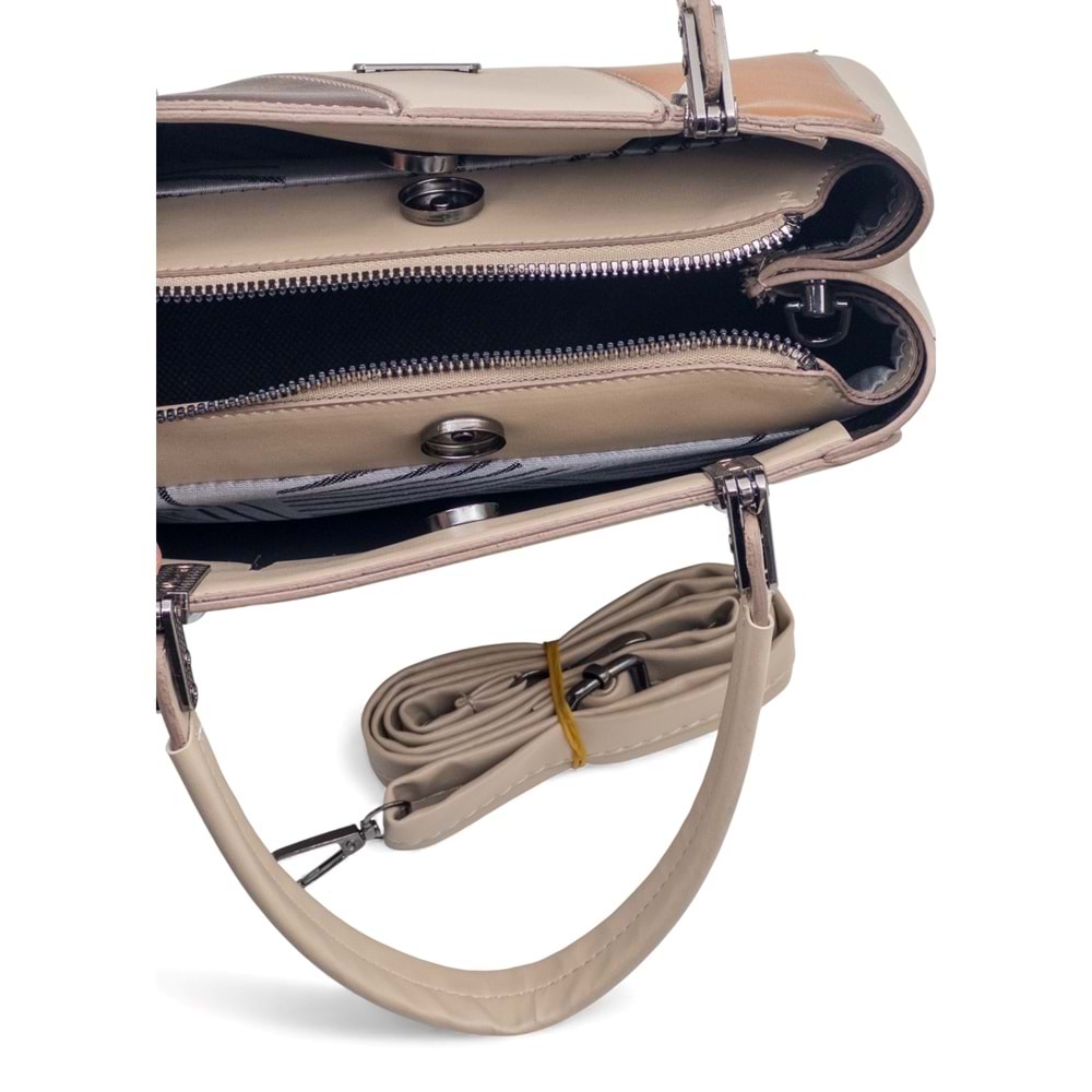 1010 Kadın 3 Bölmeli El ve Omuz Çantası - KREM