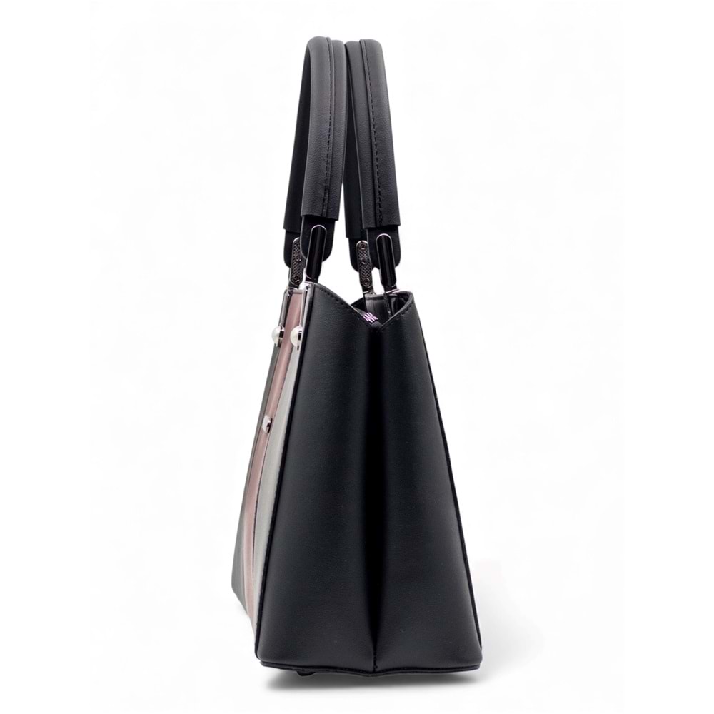 1010 Kadın 3 Bölmeli El ve Omuz Çantası - SİYAH-BORDO