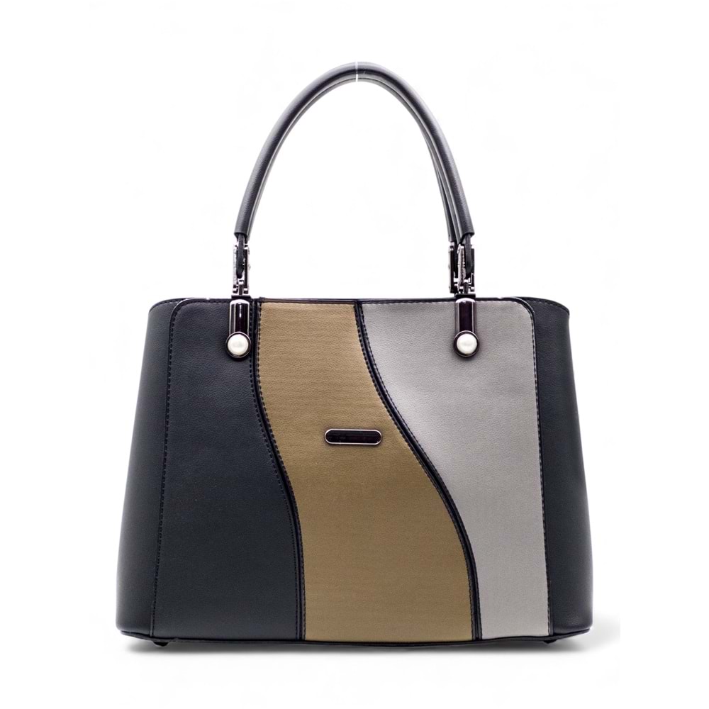 1010 Kadın 3 Bölmeli El ve Omuz Çantası - SİYAH-HAKİ