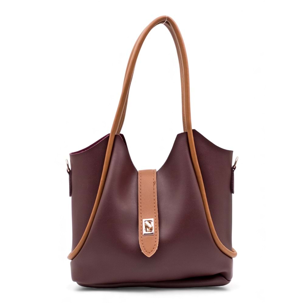 1020 Kadın Makyaj Çantalı El ve Omuz Çantası 2 li Set - BORDO