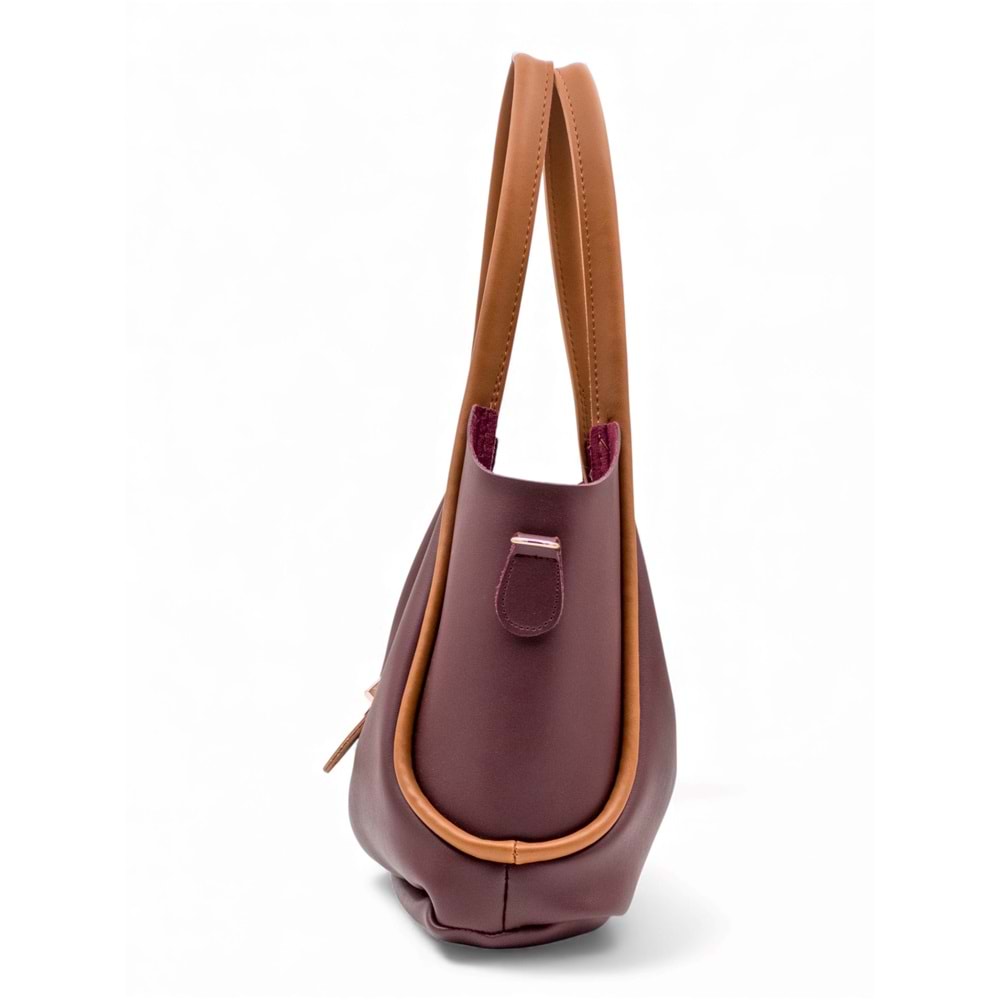 1020 Kadın Makyaj Çantalı El ve Omuz Çantası 2 li Set - BORDO