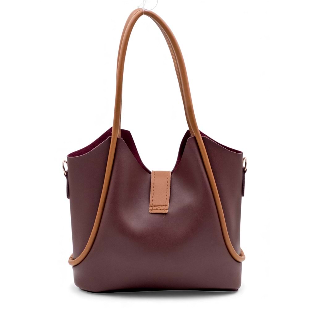 1020 Kadın Makyaj Çantalı El ve Omuz Çantası 2 li Set - BORDO