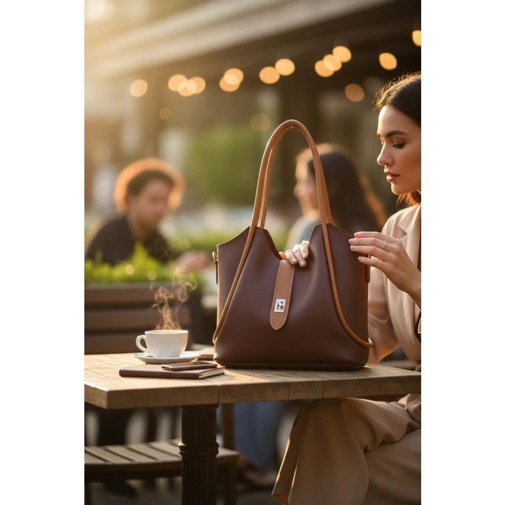 1020 Kadın Makyaj Çantalı El ve Omuz Çantası 2 li Set - BORDO