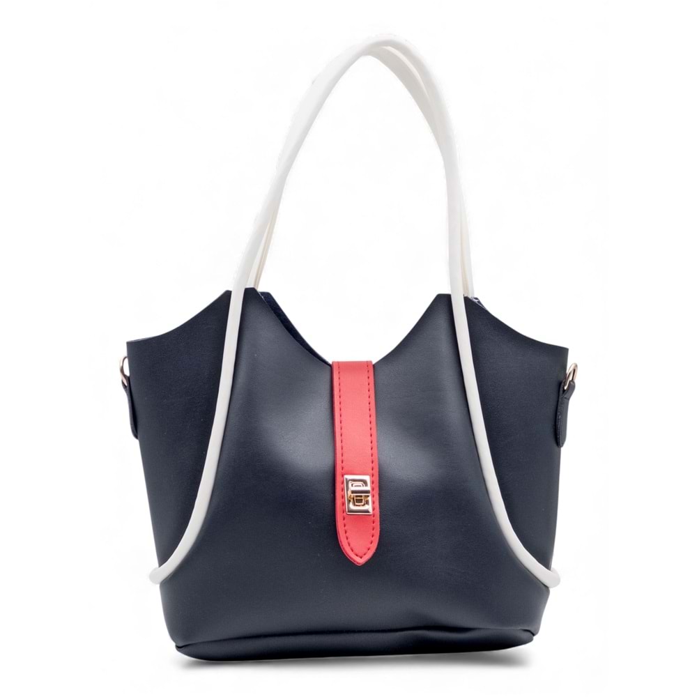 1020 Kadın Makyaj Çantalı El ve Omuz Çantası 2 li Set - LACİVERT