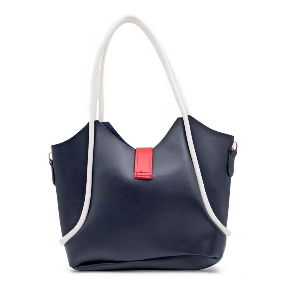 1020 Kadın Makyaj Çantalı El ve Omuz Çantası 2 li Set - LACİVERT