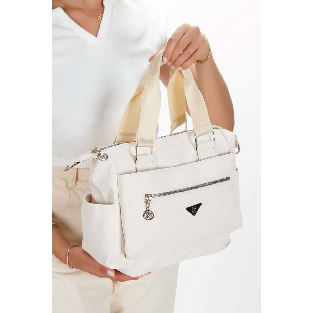 1030 Kadın Çok Bölmeli Günlük Seyahat El ve Omuz Çantası - BEJ