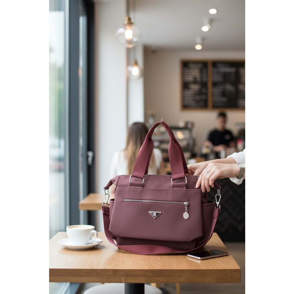 1030 Kadın Çok Bölmeli Günlük Seyahat El ve Omuz Çantası - BORDO