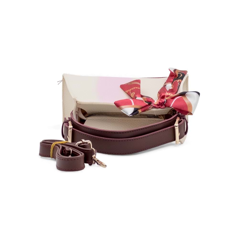 1050 Kadın Kurdele Detaylı El ve Omuz Çantası - KREM