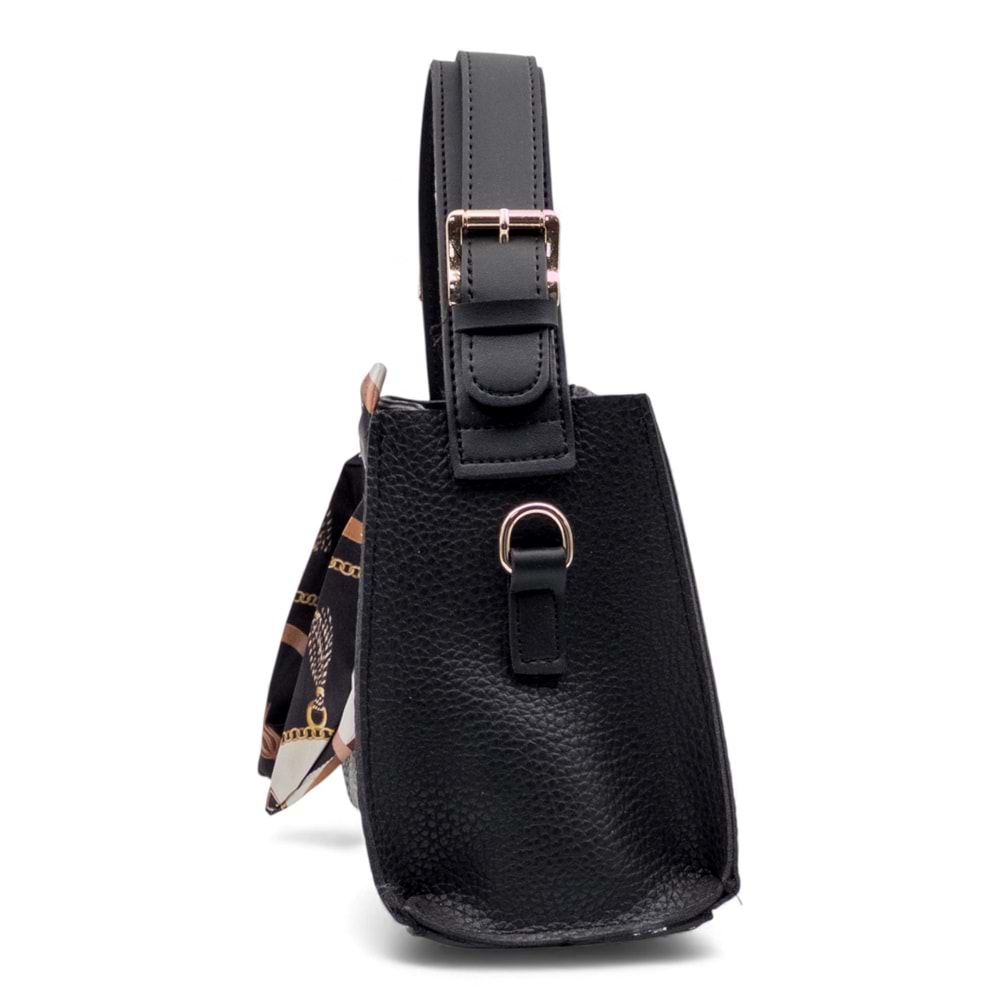 1050 Kadın Kurdele Detaylı El ve Omuz Çantası - SİYAH