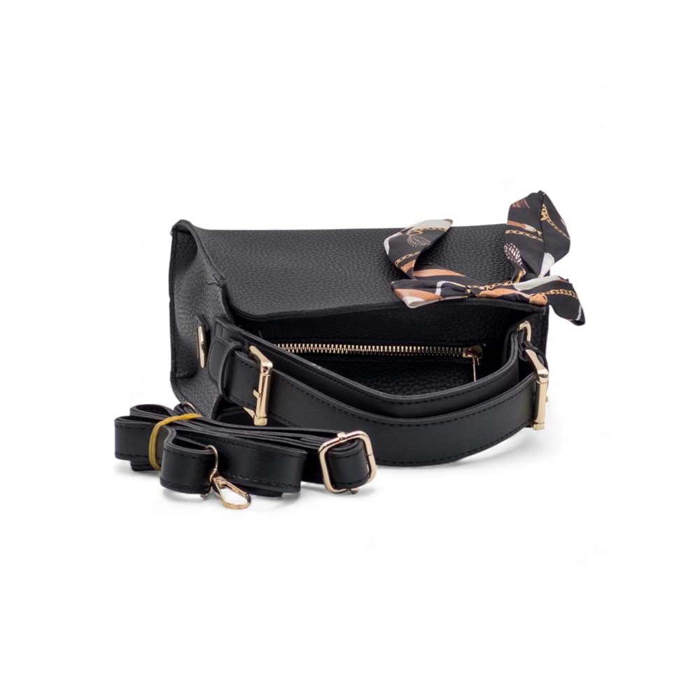 1050 Kadın Kurdele Detaylı El ve Omuz Çantası - SİYAH