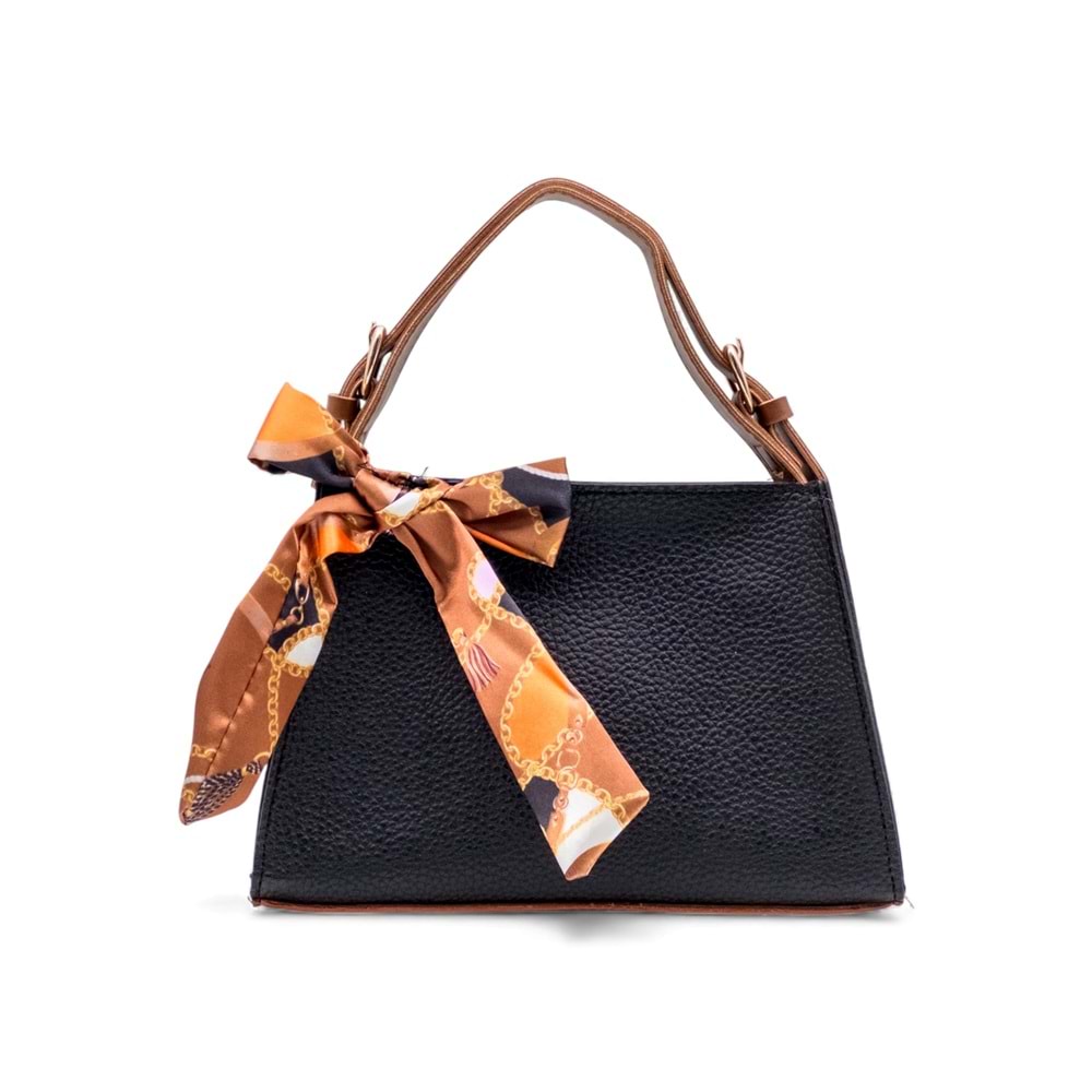 1050 Kadın Kurdele Detaylı El ve Omuz Çantası - SİYAH-TABA