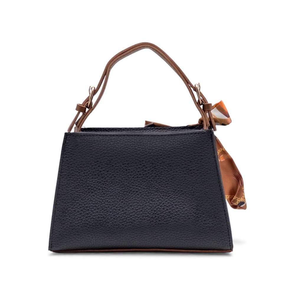 1050 Kadın Kurdele Detaylı El ve Omuz Çantası - SİYAH-TABA