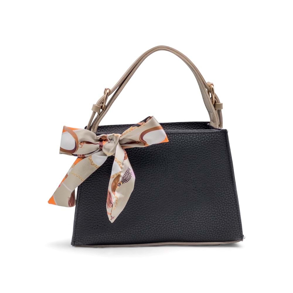 1050 Kadın Kurdele Detaylı El ve Omuz Çantası - SİYAH-VİZON